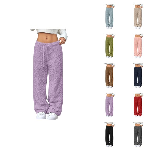 Fluffy Pajama Pants Women 2026 Winter Comfort Thermal Elastic Waist Drawstring Loose Pj Pants Sleepwear Bottoms