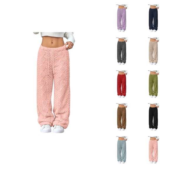 Fluffy Pajama Pants Women 2026 Winter Soft Warm Elastic Waist Drawstring Loose Pj Pants Sleepwear Bottoms