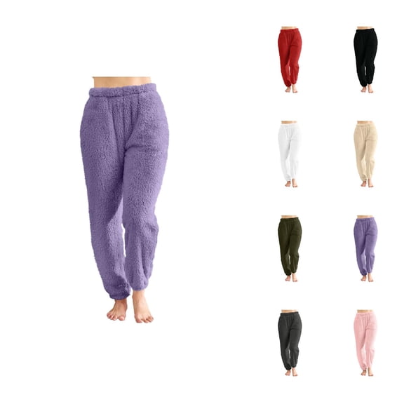 Fluffy Pajama Pants Women 2026 Winter Soft Warm Fuzzy Pj Pants Long Lounge Bottoms with Pockets Sleepwear