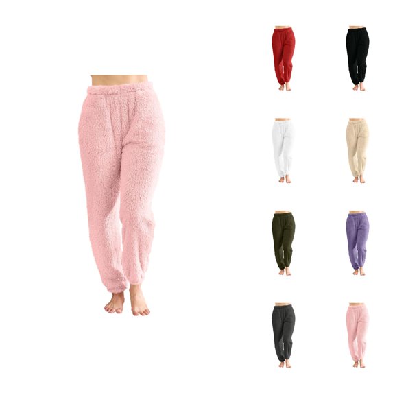 Fluffy Pajama Pants Women 2026 Winter Soft Warm Fuzzy Pj Pants Long Lounge Bottoms with Pockets Sleepwear