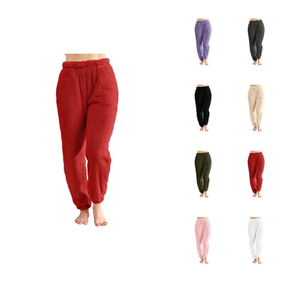 Fluffy Pajama Pants Women 2026 Winter Thermal Soft Fuzzy Pj Pants Long Lounge Bottoms Sleepwear with Pockets