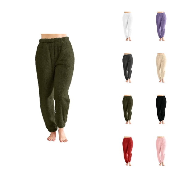 Fluffy Pajama Pants Women 2026 Winter Warm Soft Fuzzy Pj Pants Long Lounge Bottoms with Pockets Sleepwear