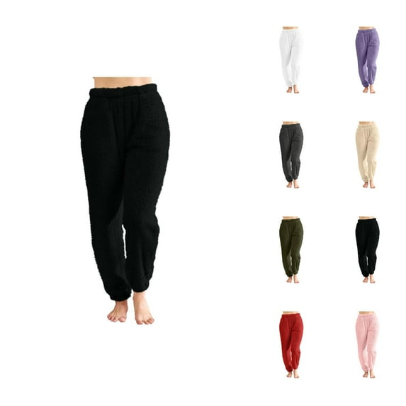 Fluffy Pajama Pants Women 2026 Winter Warm Soft Fuzzy Pj Pants Long Lounge Bottoms with Pockets Sleepwear