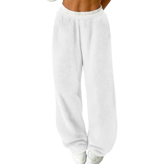 Fluffy Pajama Pants for Women Comfy Fuzzy Pj Bottoms Solid Color Fleece Sleepwear Soft Winter Clothes Outfits
