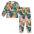 thumbnail image 1 of Fluffy Pajamas Set Fuzzy Winter Warm Pj Sets Pullover Tops and Long Pants Abstract Tropical Leaves Pattern Medium, 1 of 8