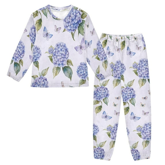 Fluffy Pajamas Set Fuzzy Winter Warm Pj Sets Pullover Tops and Long Pants Blue Hydrangea X-Large