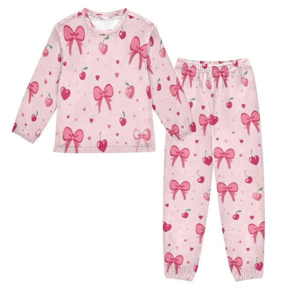 Fluffy Pajamas Set Fuzzy Winter Warm Pj Sets Pullover Tops and Long Pants Bows and Hearts Pattern X-Small