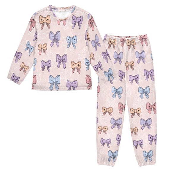 Fluffy Pajamas Set Fuzzy Winter Warm Pj Sets Pullover Tops and Long Pants Bows and Spider Webs Medium