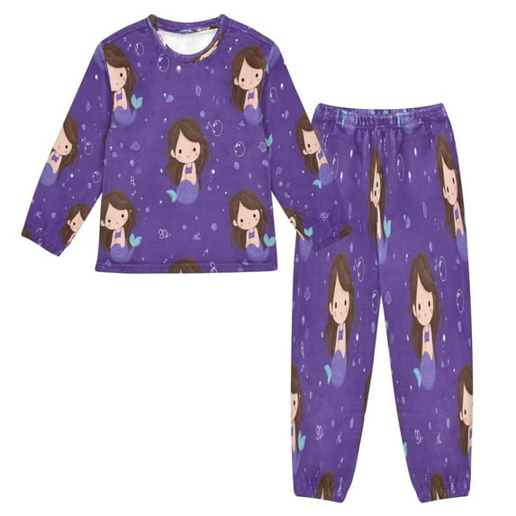 Fluffy Pajamas Set Fuzzy Winter Warm Pj Sets Pullover Tops and Long Pants Brown Hair Mermaid X-Large
