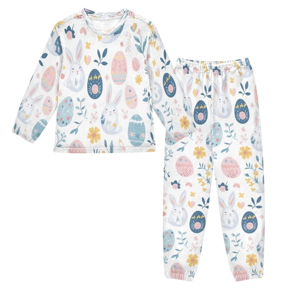 Fluffy Pajamas Set Fuzzy Winter Warm Pj Sets Pullover Tops and Long Pants Bunnies and Easter Eggs Small