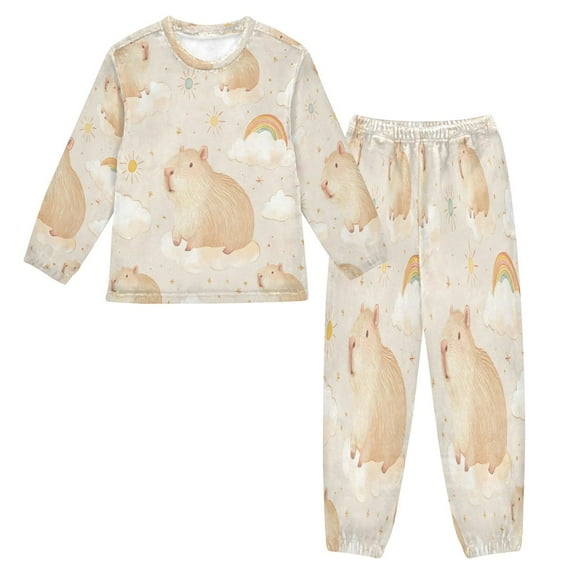Fluffy Pajamas Set Fuzzy Winter Warm Pj Sets Pullover Tops and Long Pants Capybara Pattern Small