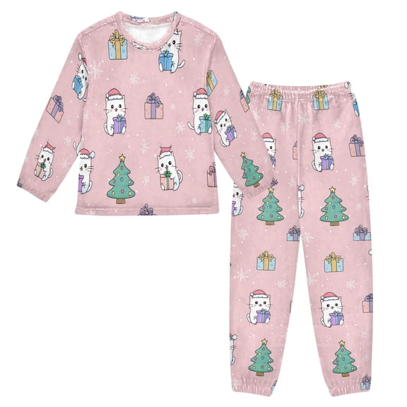 Fluffy Pajamas Set Fuzzy Winter Warm Pj Sets Pullover Tops and Long Pants Cat Holding Christmas Gifts X-Large