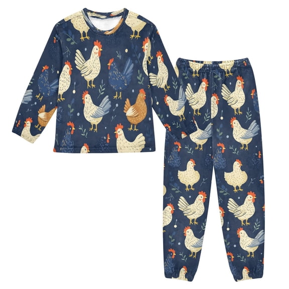 Fluffy Pajamas Set Fuzzy Winter Warm Pj Sets Pullover Tops and Long Pants Chickens and Hens X-Small
