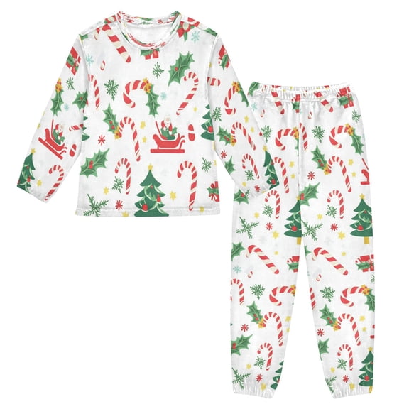 Fluffy Pajamas Set Fuzzy Winter Warm Pj Sets Pullover Tops and Long Pants Christmas Icon Pattern X-Small