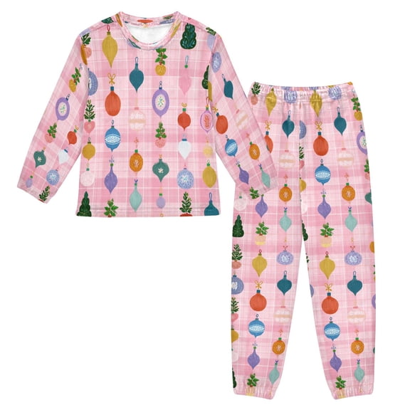 Fluffy Pajamas Set Fuzzy Winter Warm Pj Sets Pullover Tops and Long Pants Christmas Ornaments Pattern X-Small