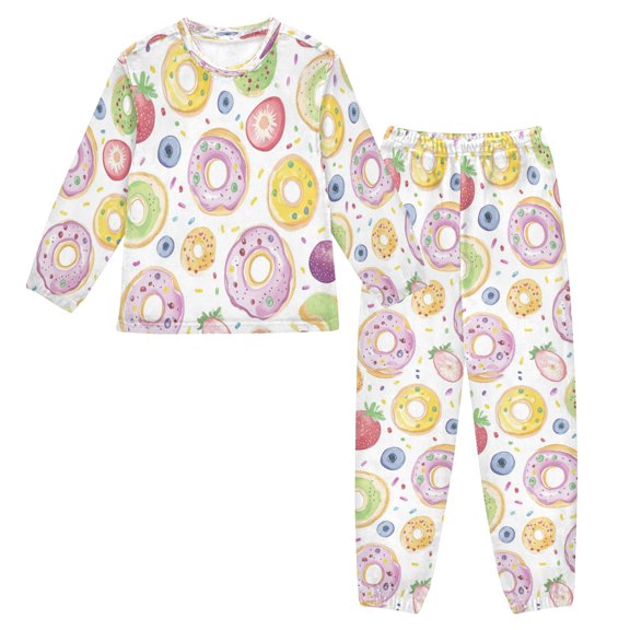 Fluffy Pajamas Set Fuzzy Winter Warm Pj Sets Pullover Tops and Long Pants Colorful Doughnuts Pattern X-Large