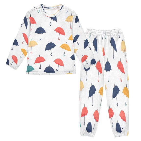 Fluffy Pajamas Set Fuzzy Winter Warm Pj Sets Pullover Tops and Long Pants Colorful Umbrellas Pattern X-Small