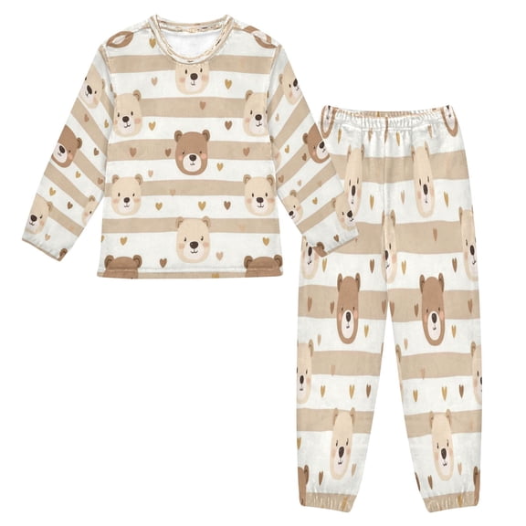 Fluffy Pajamas Set Fuzzy Winter Warm Pj Sets Pullover Tops and Long Pants Cute Bear Face Pattern X-Small
