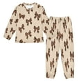 thumbnail image 1 of Fluffy Pajamas Set Fuzzy Winter Warm Pj Sets Pullover Tops and Long Pants Cute Brown Bow X-Small, 1 of 8