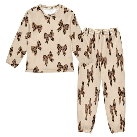 Fluffy Pajamas Set Fuzzy Winter Warm Pj Sets Pullover Tops and Long Pants Cute Brown Bow X-Small