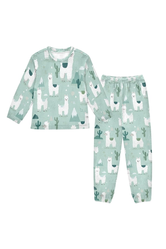 Fluffy Pajamas Set Fuzzy Winter Warm Pj Sets Pullover Tops and Long Pants Cute Cartoon Llama Pattern Large