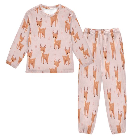 Fluffy Pajamas Set Fuzzy Winter Warm Pj Sets Pullover Tops and Long Pants Cute Deer Pattern X-Small