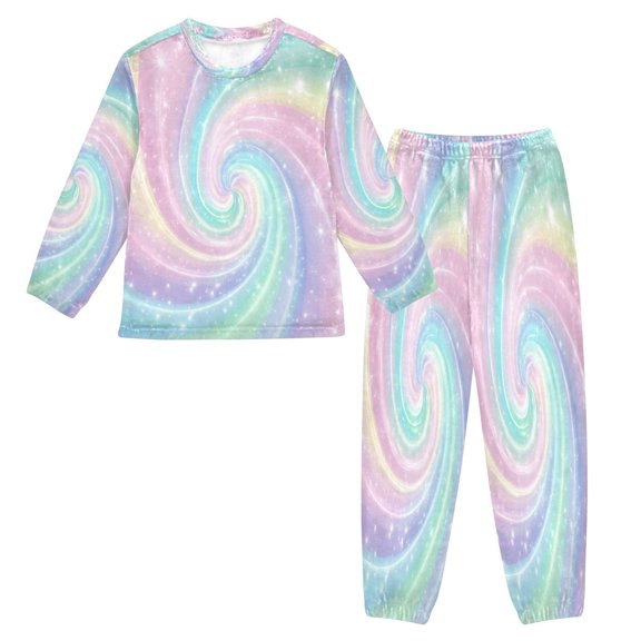 Fluffy Pajamas Set Fuzzy Winter Warm Pj Sets Pullover Tops and Long Pants Cute Pastel Rainbow Swirl Small