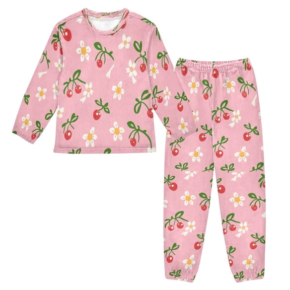 Fluffy Pajamas Set Fuzzy Winter Warm Pj Sets Pullover Tops and Long Pants Daisies and Bow Pattern Medium