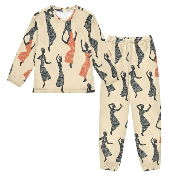 Fluffy Pajamas Set Fuzzy Winter Warm Pj Sets Pullover Tops and Long Pants Dancing Woman Medium