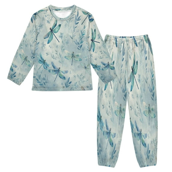 Fluffy Pajamas Set Fuzzy Winter Warm Pj Sets Pullover Tops and Long Pants Delicate Dragonflies Pattern X-Small
