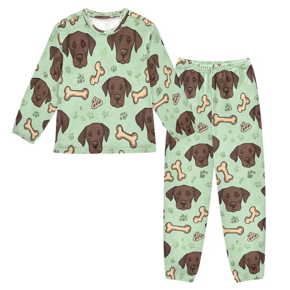 Fluffy Pajamas Set Fuzzy Winter Warm Pj Sets Pullover Tops and Long Pants Dog Head and Bone X-Large