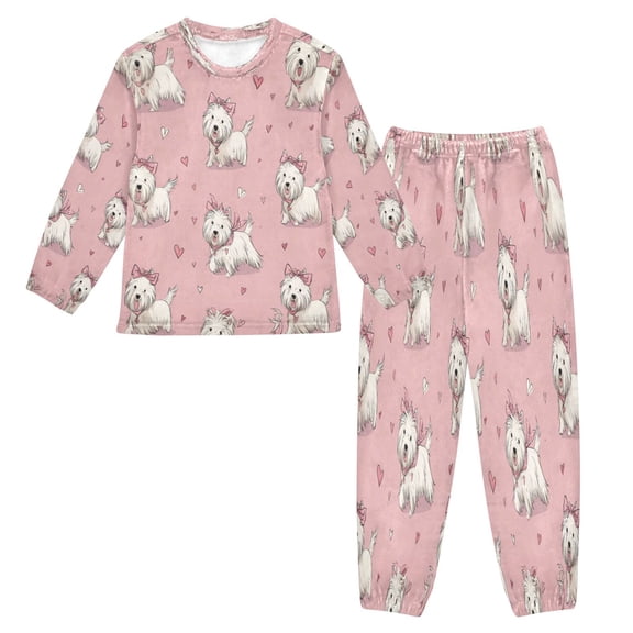 Fluffy Pajamas Set Fuzzy Winter Warm Pj Sets Pullover Tops and Long Pants Dogs Wearing Bows X-Large