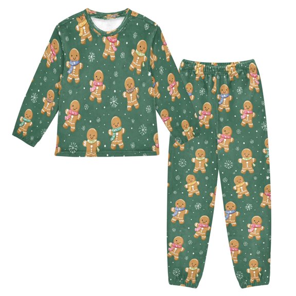 Fluffy Pajamas Set Fuzzy Winter Warm Pj Sets Pullover Tops and Long Pants Gingerbread Christmas Theme Pattern Medium