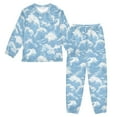 thumbnail image 1 of Fluffy Pajamas Set Fuzzy Winter Warm Pj Sets Pullover Tops and Long Pants Light Blue Waves Pattern X-Small, 1 of 8