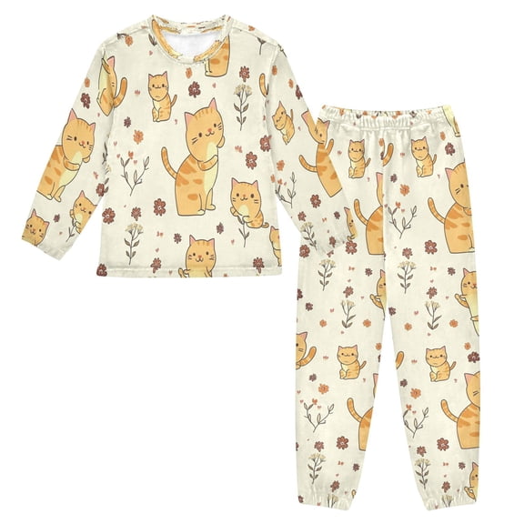 Fluffy Pajamas Set Fuzzy Winter Warm Pj Sets Pullover Tops and Long Pants Lively Orange Cat Medium