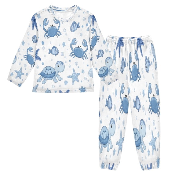 Fluffy Pajamas Set Fuzzy Winter Warm Pj Sets Pullover Tops and Long Pants Marine Organisms X-Large