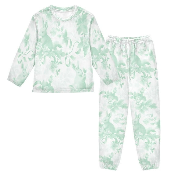 Fluffy Pajamas Set Fuzzy Winter Warm Pj Sets Pullover Tops and Long Pants Mint Green Rabbits Medium