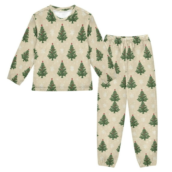 Fluffy Pajamas Set Fuzzy Winter Warm Pj Sets Pullover Tops and Long Pants Motifs Christmas Tree Pattern X-Large