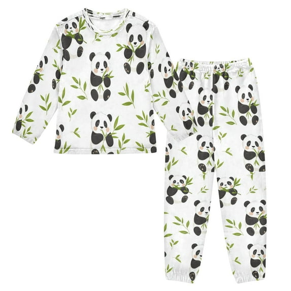 Fluffy Pajamas Set Fuzzy Winter Warm Pj Sets Pullover Tops and Long Pants Panda Eating Bamboo X-Small