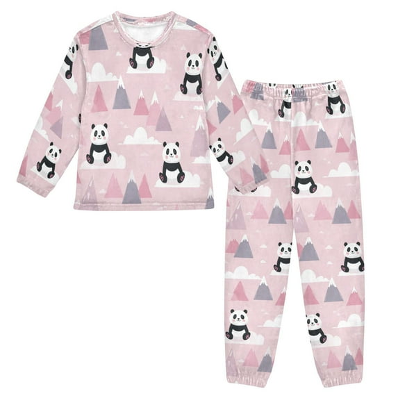 Fluffy Pajamas Set Fuzzy Winter Warm Pj Sets Pullover Tops and Long Pants Panda and Clouds Pattern Medium