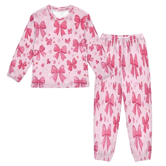 Fluffy Pajamas Set Fuzzy Winter Warm Pj Sets Pullover Tops and Long Pants Pink Cute Bows X-Small