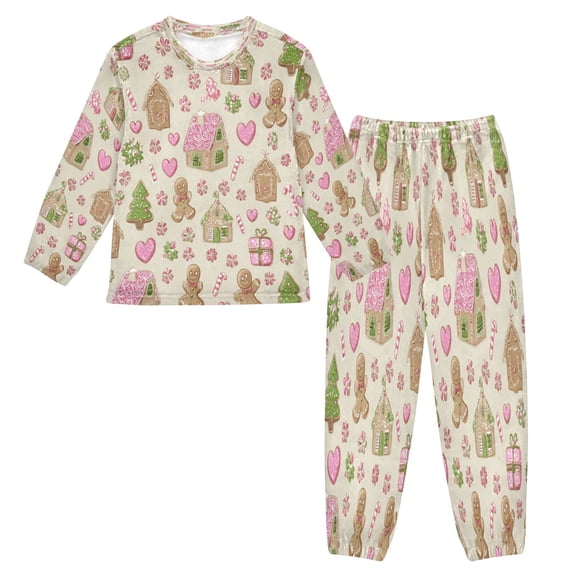 Fluffy Pajamas Set Fuzzy Winter Warm Pj Sets Pullover Tops and Long Pants Pink Cute Christmas Pattern Medium