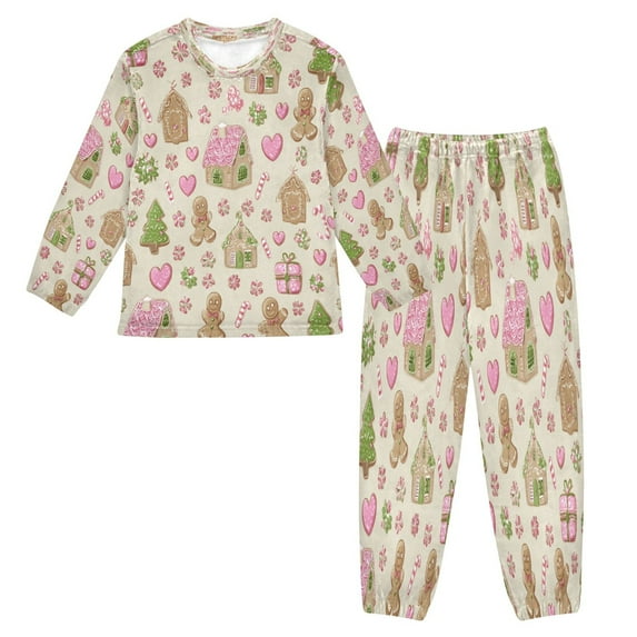 Fluffy Pajamas Set Fuzzy Winter Warm Pj Sets Pullover Tops and Long Pants Pink Cute Christmas Pattern Medium