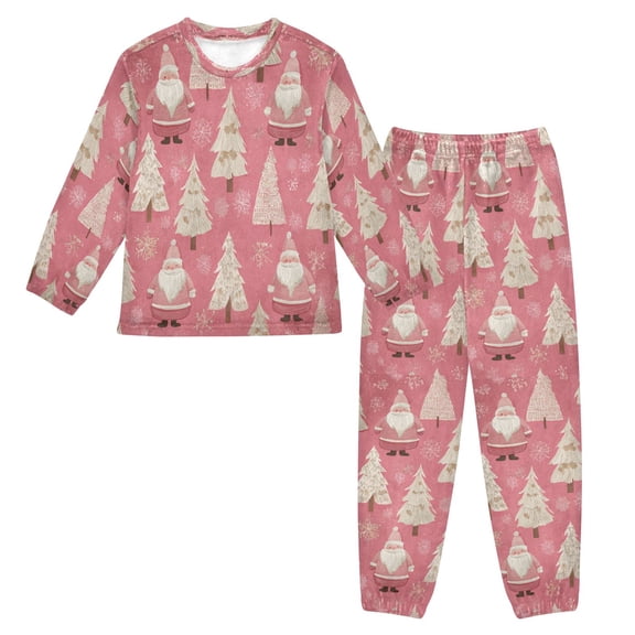 Fluffy Pajamas Set Fuzzy Winter Warm Pj Sets Pullover Tops and Long Pants Pink Santa Claus Pattern Small