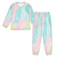 thumbnail image 1 of Fluffy Pajamas Set Fuzzy Winter Warm Pj Sets Pullover Tops and Long Pants Pink and Blue Stripes Large, 1 of 8