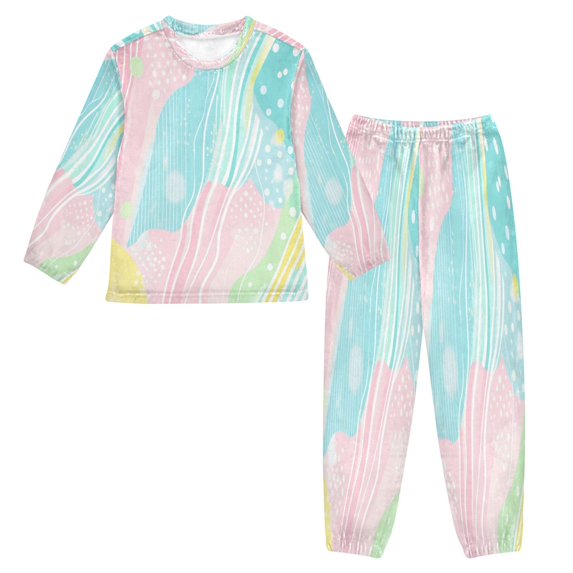 Fluffy Pajamas Set Fuzzy Winter Warm Pj Sets Pullover Tops and Long Pants Pink and Blue Stripes Large
