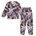 thumbnail image 1 of Fluffy Pajamas Set Fuzzy Winter Warm Pj Sets Pullover Tops and Long Pants Purple Abstract Leaves Small, 1 of 8