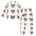 thumbnail image 1 of Fluffy Pajamas Set Fuzzy Winter Warm Pj Sets Pullover Tops and Long Pants Red and Green Tartan Bow X-Small, 1 of 8