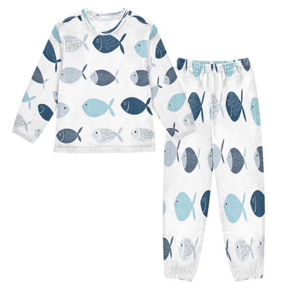 Fluffy Pajamas Set Fuzzy Winter Warm Pj Sets Pullover Tops and Long Pants Simple and Cute Fish Small