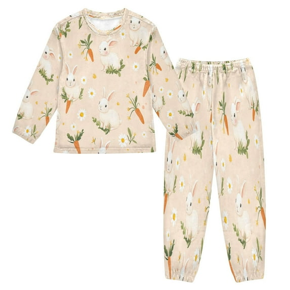 Fluffy Pajamas Set Fuzzy Winter Warm Pj Sets Pullover Tops and Long Pants Small Rabbits and Carrots Large
